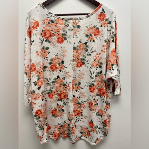 Bobbie Brooks Floral Top Orange &  White Scoop Neck Relaxed Fit 2x - Picture 3 of 4
